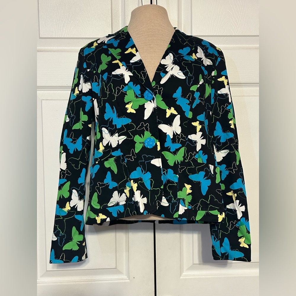 Notches Two Button Jacket Blazer Butterfly Print Black Small Office Casual‎